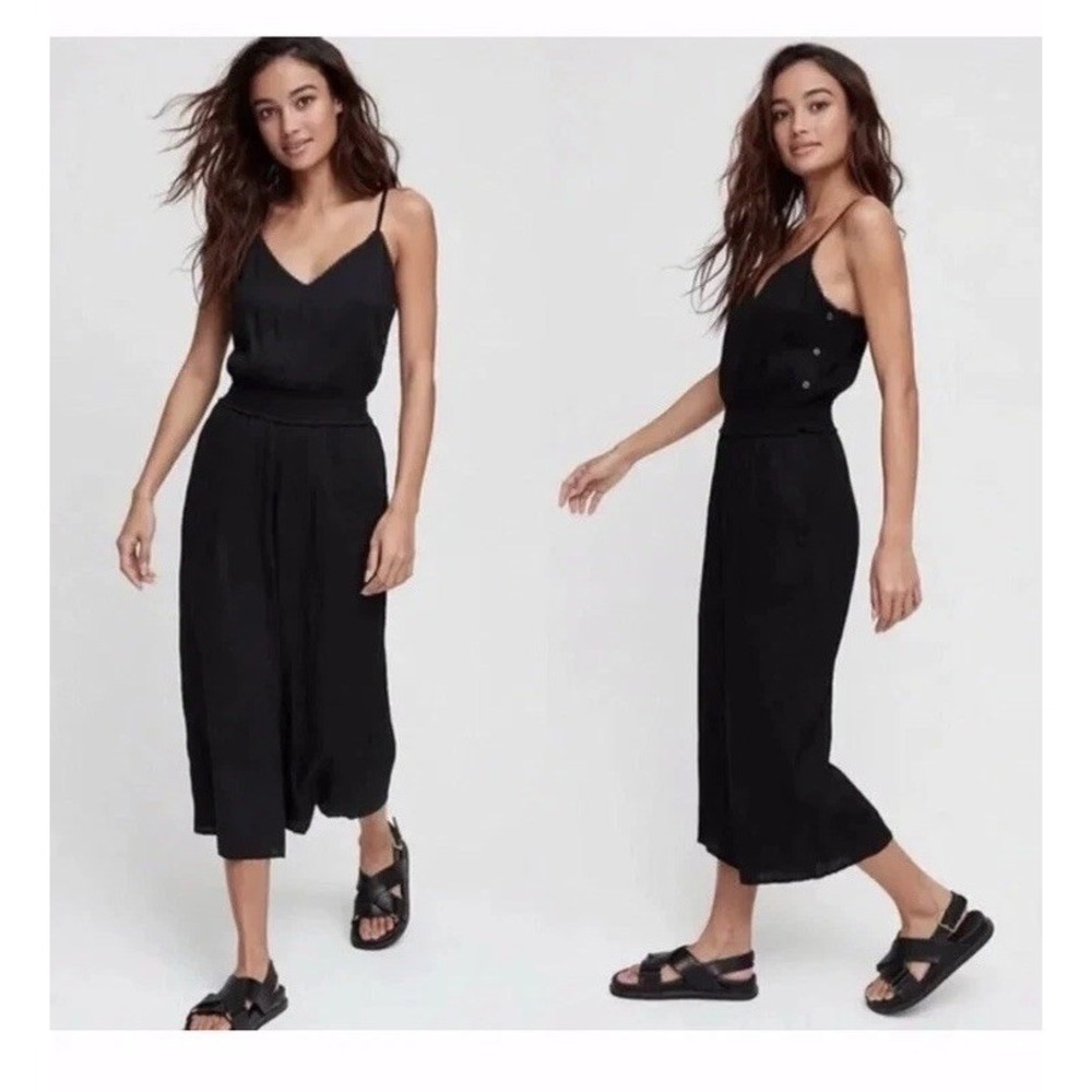 Wilfred Aritzia Irene Jumpsuit Size M Boho Black Side Button Cinched Waist